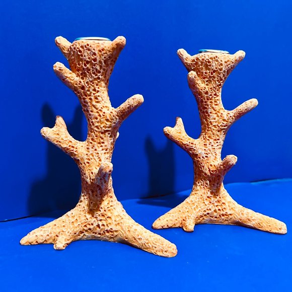 NEW…. Pair of Coral Branch-Shaped Candle Stick Holders, Orange in Color... - Picture 7 of 8
